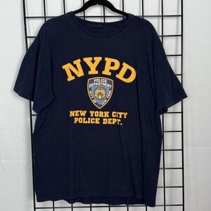 Vtg NYPD Graphic T-Shirt Mens XL Navy Blue Police Department Shield Logo Tee